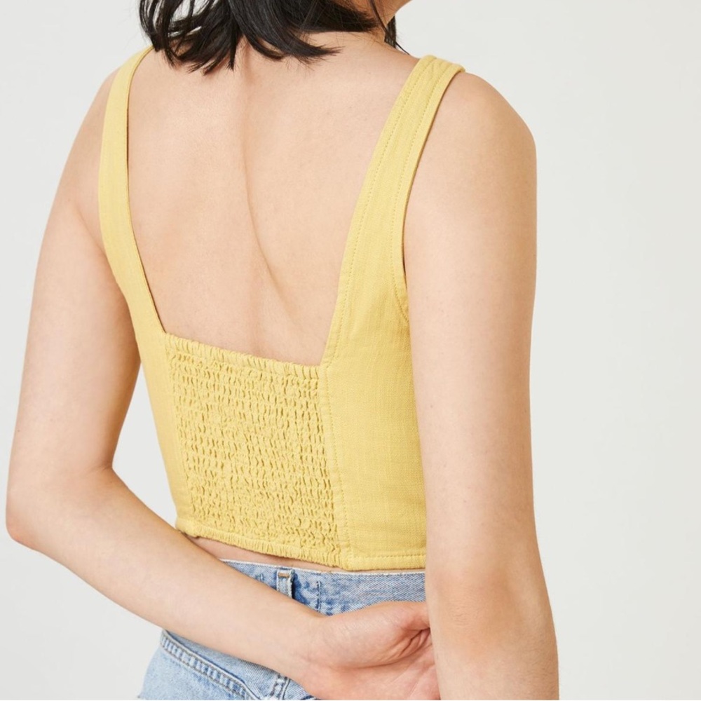 Anthropologie Pilcro Linen Blend corset tank top Chartreuse Womens size Small